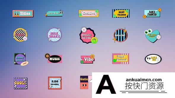 [FCPX转场]FCPX插件-20个创意卡通彩色图形文字标题动画FCPX预设