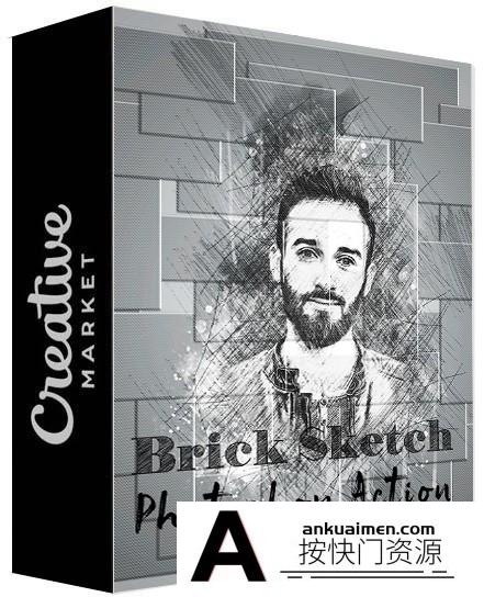 [PS动作下载]逼真墙面素描绘画Photoshop动作 Brick Sketch Photoshop Action