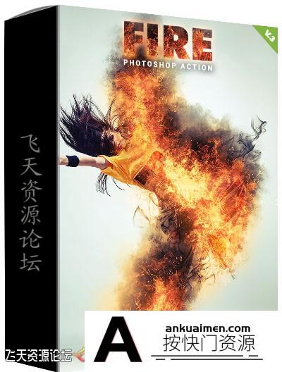 [PS动作下载]火灾火焰燃烧动作 Fire Photoshop Action V.3(附视频教程)
