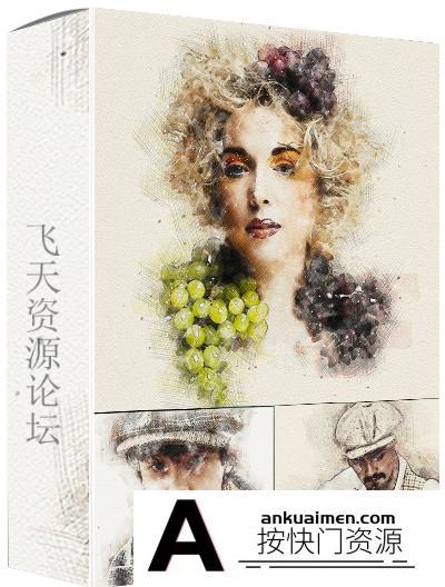 [PS动作下载]水彩与铅笔绘画PS特效动作Watercolor Pencil Photoshop Action附教程
