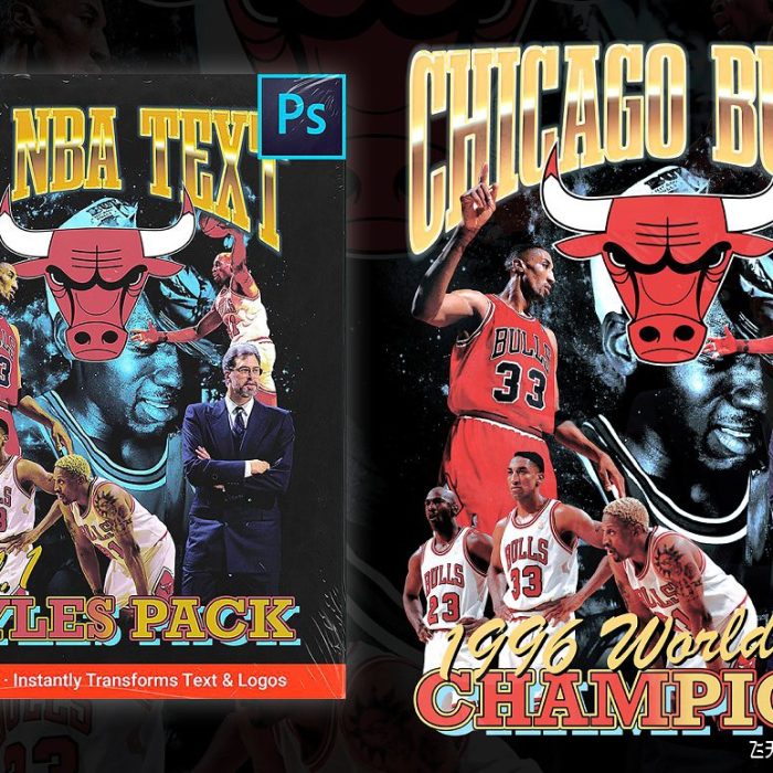 [字体样式][插件发布]90 年代 NBA 文字PS样式包-90s NBA Text Styles Pack (Vol. 1)
