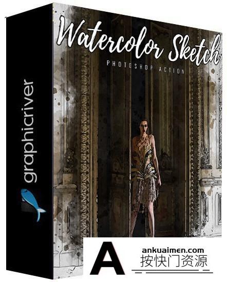 [PS动作下载]PS动作-水彩素描Photoshop动作 Watercolor Sketch Photoshop Action