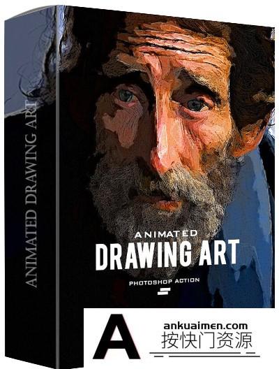 [PS动作下载]厚涂绘画艺术PS动作 Animated Drawing Art Photoshop Action(附教程)