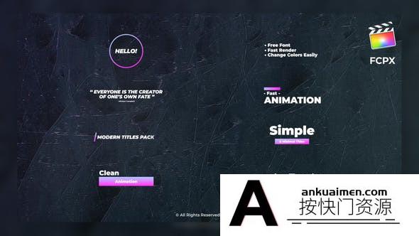 [FCPX标题字幕]8组简洁文字标题字幕动画FCPX插件- Clean and Simple Titles Package