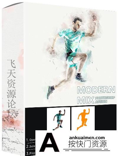[PS动作下载]现代混合水彩效果Photoshop动作 Modern Mix Photoshop Action 附教程