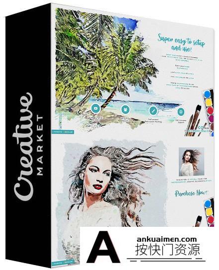 [PS动作下载]写实水彩画PS动作 Realistic Watercolor Painting PS Action 附视频教程