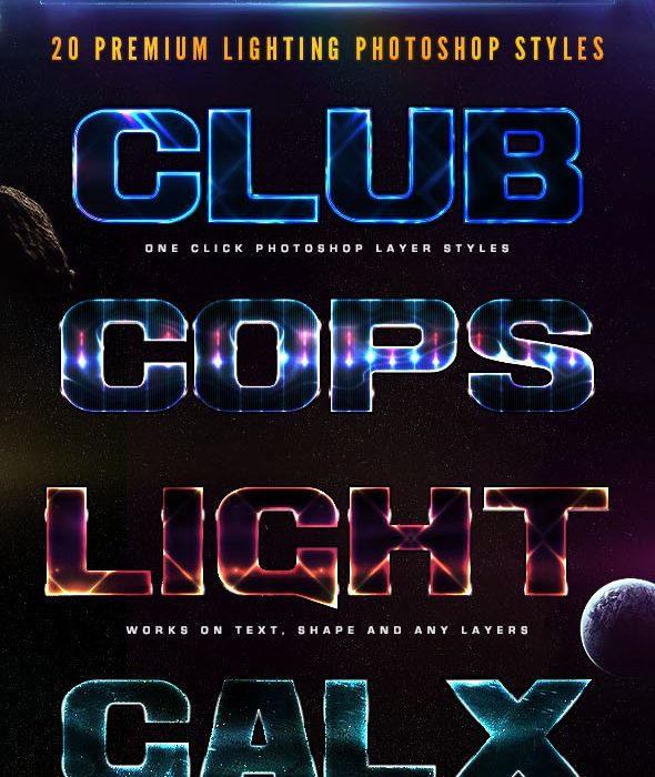 [字体样式][插件发布]20个发光字体免费PS样式 20 Lighting PSD Text Effects – Pack 01