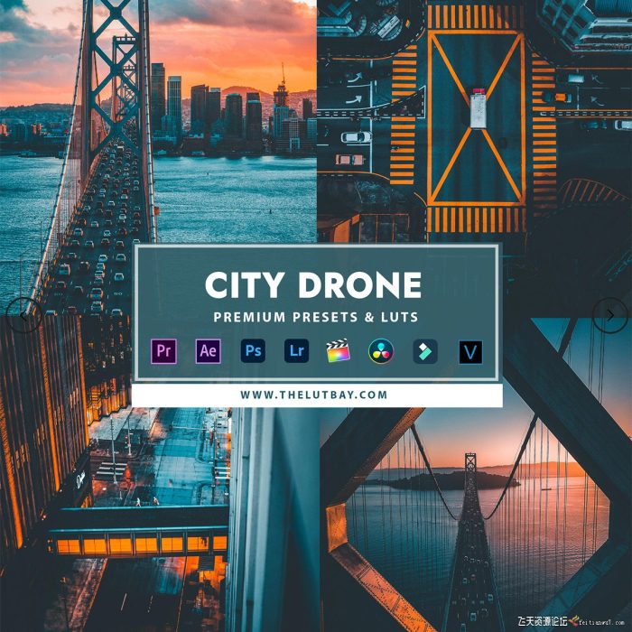 [无人机LR预设]城市无人机航拍电影风光大片Lightroom预设及LUT预设 CITY DRONE Lightroom LUT