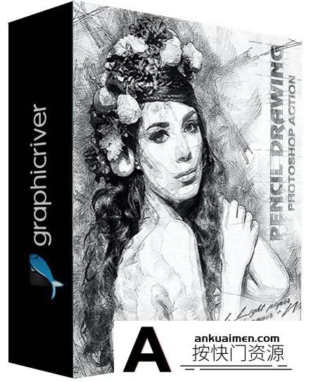[PS动作下载]铅笔画绘画效果Photoshop动作 Pencil Drawing Photoshop Action附视频教程