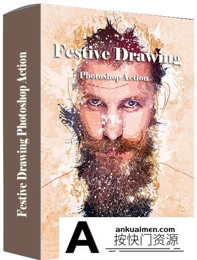 [PS动作下载][插件发布]水彩画PS动作 Festive Drawing Photoshop Action 附视频教程