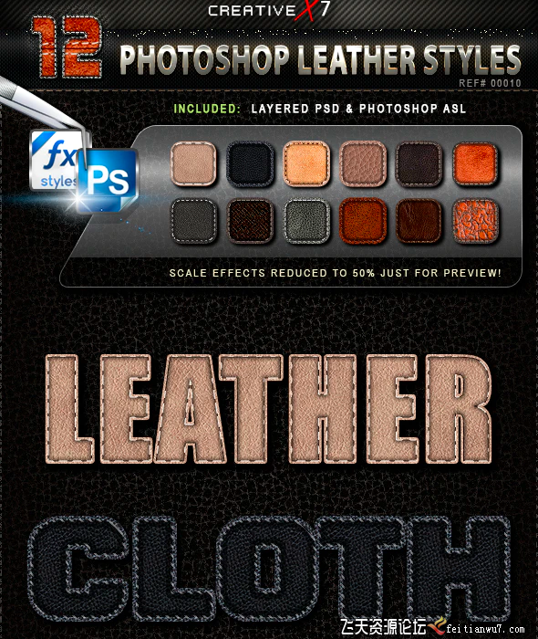 [纹理样式][插件发布]12种高端皮革Photoshop样式 12 Photoshop Leather Styles