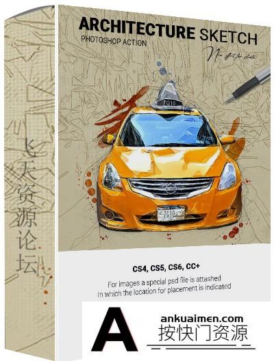 [PS动作下载]建筑素描绘画Photoshop动作 Architecture Sketch Photoshop Action 附教程
