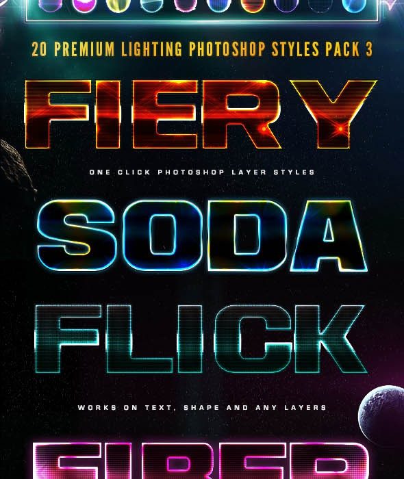 [字体样式][插件发布]20个发光字体免费PS样式 20 Lighting PSD Text Effects – Pack 03