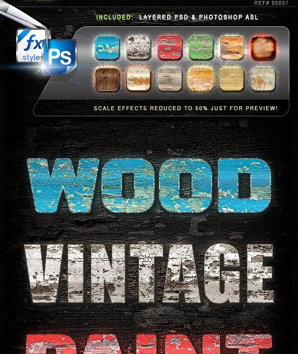 [纹理样式][插件发布]12种复古木纹PS样式 Vintage Wood Styles