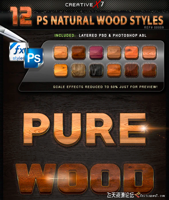 [纹理样式][插件发布]2种天然木纹PS样式 12 Photoshop Natural Wood Styles