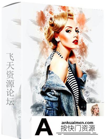 [PS动作下载]抽象混合水彩Photoshop动作 Abstract Mixed Watercolor Photoshop Action