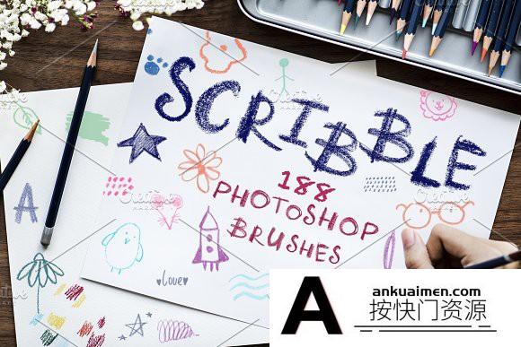 [特效创意笔刷][插件发布]蜡笔手绘绘画笔刷 Scribble-PS Brushes