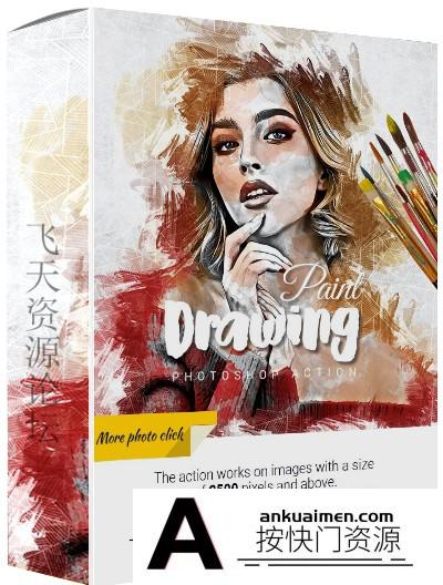 [PS动作下载]压克力颜料绘画艺术ps动作Drawing Paint Photoshop Action附教程