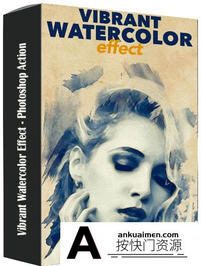 [PS动作下载][插件发布]水彩画PS动作 Vibrant Watercolor Effect – Photoshop Action