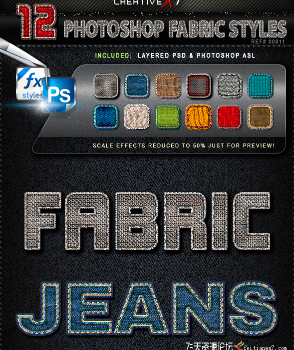 [纹理样式][插件发布]12种高端织物PS样式 12 Photoshop Fabric Styles