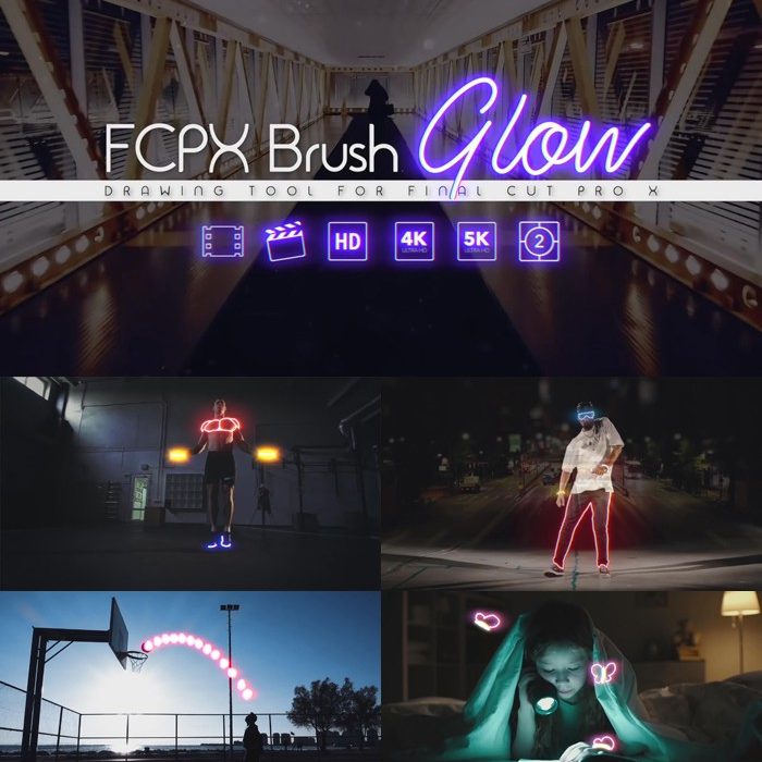 [FCPX发生器]FCPX Brush Glow中文版插件绘画发光线条描边图形工具流行vlog