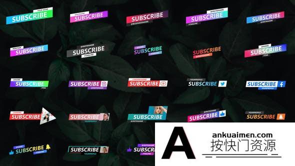 [FCPX标题字幕]25个社交媒体彩色图形字幕条标题动画FCPX插件 Social Media Lower Thirds