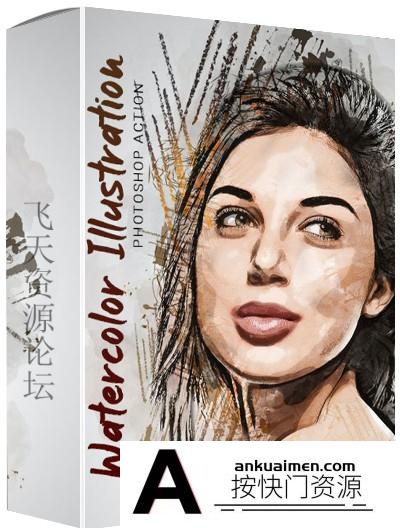 [PS动作下载]水彩插图Photoshop动作 Watercolor Illustration Photoshop Action(附视频教程)