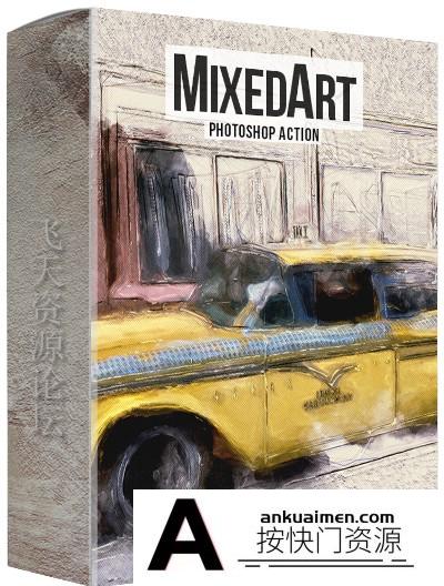 [PS动作下载]水彩混合艺术PS动作 MixedArt – Photoshop Action(附教程)
