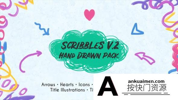 [DaVinci Resolve模板][教程发布]71个涂鸦手绘卡通动画达芬奇模板 Scribbles v.2. Hand Drawn Pack