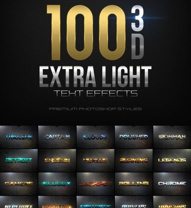 [3D样式][插件发布]100组3D文本PS样式下载 100 3D Extra Light Text Effects