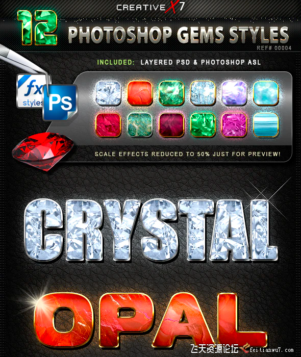 [纹理样式][插件发布]发光宝石PS样式 CreativeX7 – 12 Photoshop Gems Styles