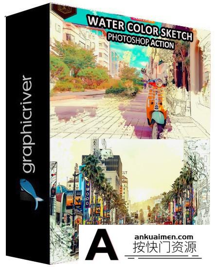 [PS动作下载]PS动作-水彩素描特效PS动作 Water Color Sketch Photosop Action 附视频教程