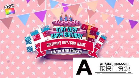 [FCPX发生器]卡通儿童生日照片相册展示片头模板FCPX模板- Happy Birthday Slideshow