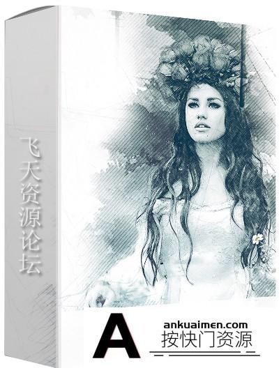 [PS动作下载]墨水素描混合艺术动作 Inksketch | PS Action 附教程