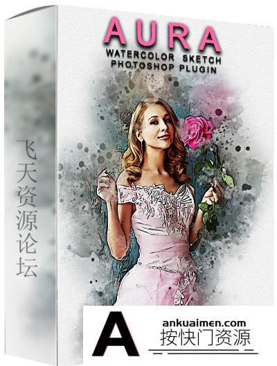 [PS动作下载]水彩素描绘画PS扩展插件 Aura Watercolor Sketch Photoshop Plugin(附教程)