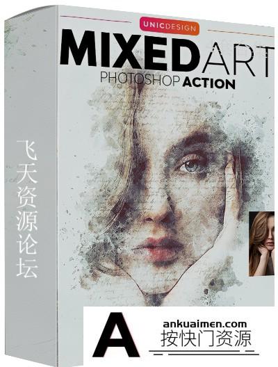 [PS动作下载]高级水彩素描混合艺术PS动作 Mixed Art Photoshop Action附视频教程