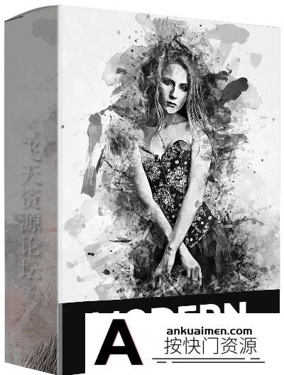 [PS动作下载]现代水墨画风格PS动作 Modern Art Photoshop Action