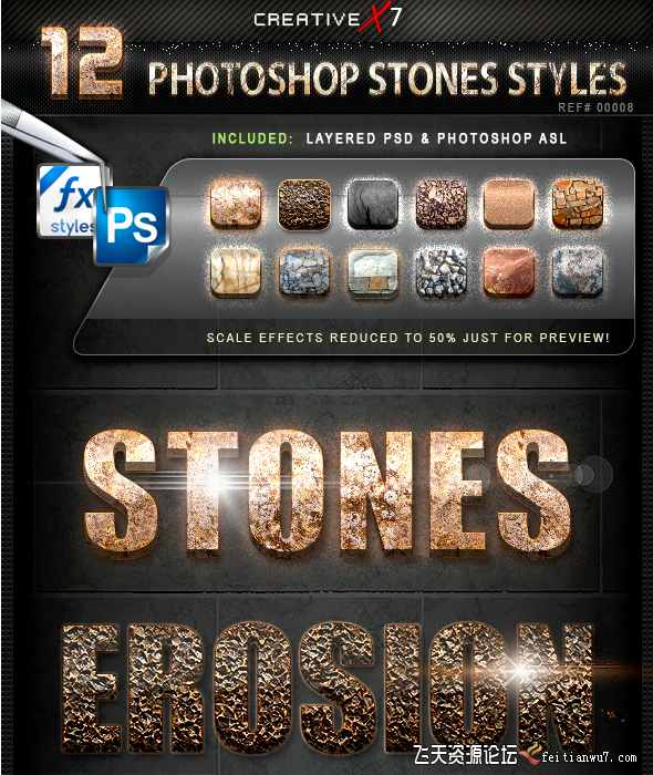 [纹理样式][插件发布]12种石头石材纹理PS样式 12 Photoshop Stones Styles
