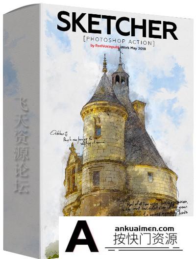 [PS动作下载]素描草绘PS动作 Sketcher Photoshop Action