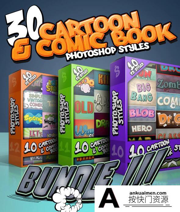 [字体样式][插件发布]卡通漫画字体样式合集(共3套) Cartoon and Comic Book Styles Bundle 4