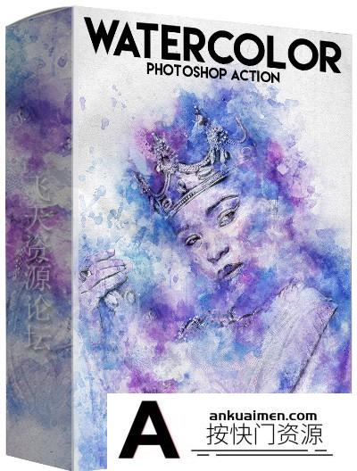 [PS动作下载]逼真水彩画PS动作 Watercolor Photoshop Action(附教程)