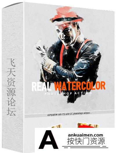 [PS动作下载]真正水彩绘画Photoshop动作 Real Watercolor – Photoshop Action 附视频教程