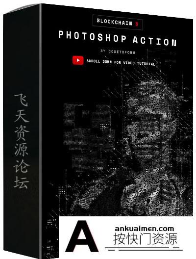 [PS动作下载]人工智能PS动作 Blockchain 3 Photoshop Action(附视频教程)