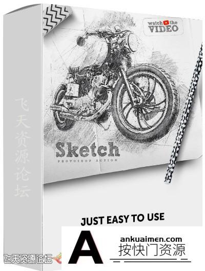 [PS动作下载]专业素描PS动作 Sketch – Photoshop Action(附视频教程)