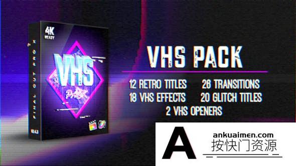 [FCPX发生器]VHS效果FCPX插件:18种特效20种文字标题12种LOGO片头动画6种转场