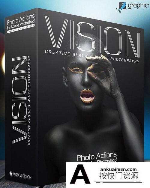 [PS动作下载]时尚人像视觉黑白电影胶片ps动作 Actions for Photoshop / Vision