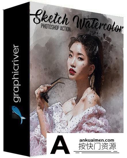 [PS动作下载]现代水彩素描绘画PS动作下载 Sketch Watercolor Photoshop Action