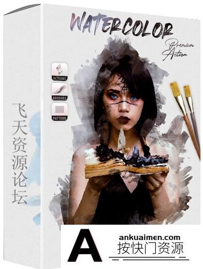 [PS动作下载]水墨水彩画Photoshop动作 Watercolor Photoshop Action