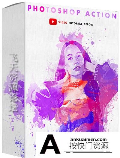 [PS动作下载]海报,广告,横幅水彩PS动作 Joy Watercolor Photoshop Action(附教程)