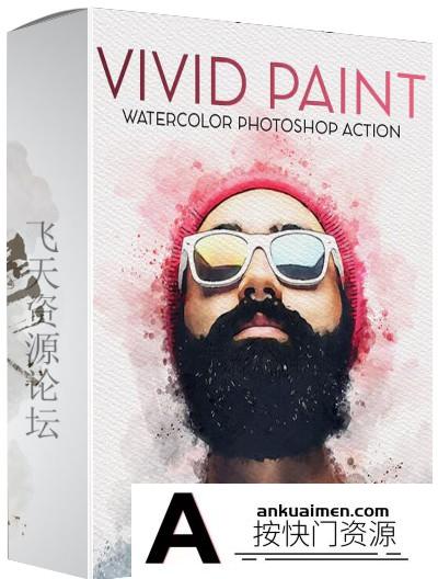 [PS动作下载]真正水彩画艺术PS动作 Vivid Paint – Watercolor Photoshop Action